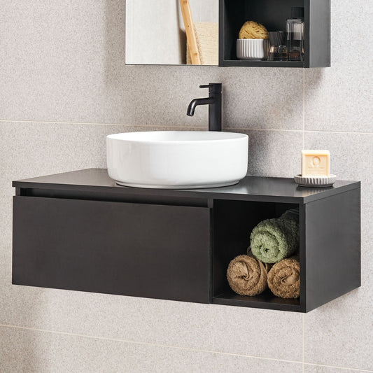 Wall Mounted Bathroom Cabinet Black 80 x 40 Fluted Front 2 Shelves