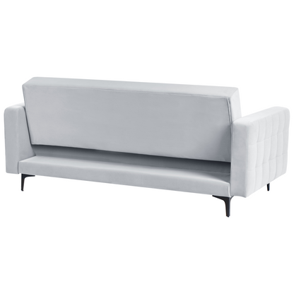 Sofa Bed Light Grey Velvet Tufted 3Seater Track Arm