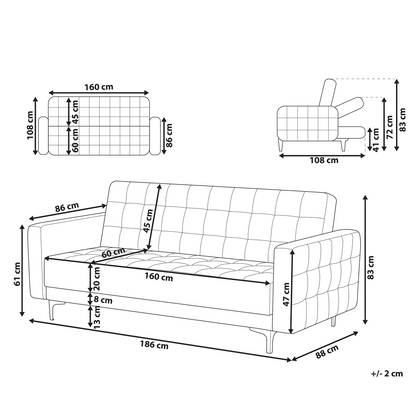 Sofa Bed Light Grey Velvet Tufted 3Seater Track Arm