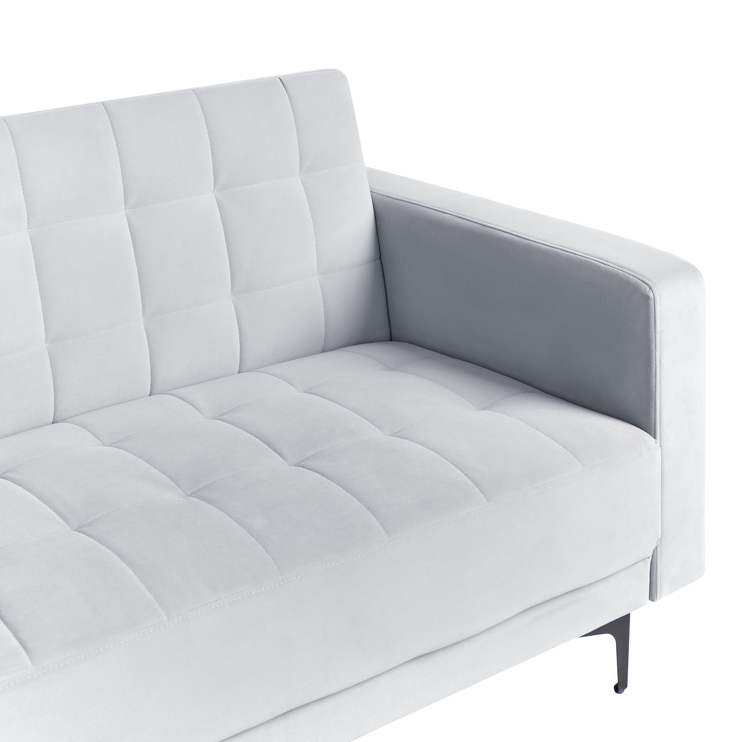 Sofa Bed Light Grey Velvet Tufted 3Seater Track Arm