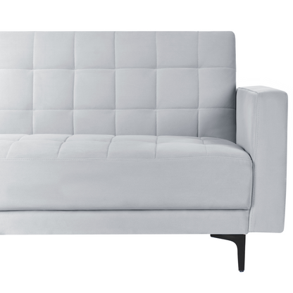 Sofa Bed Light Grey Velvet Tufted 3Seater Track Arm