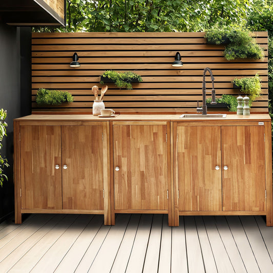 Acacia Outdoor Kitchen Cabinet Brown 2 Shelf Unit 50 x 50 x 90cm