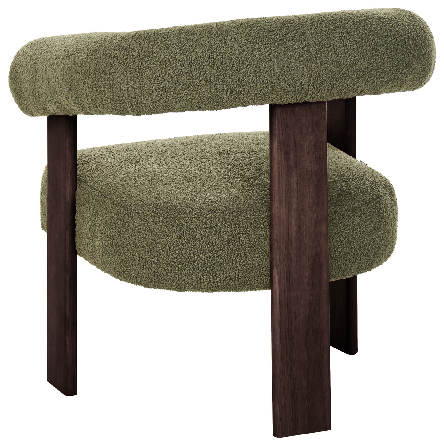 Boucle Armchair In Green And Dark Brown With Retro Wooden Legs For Living Room Accent