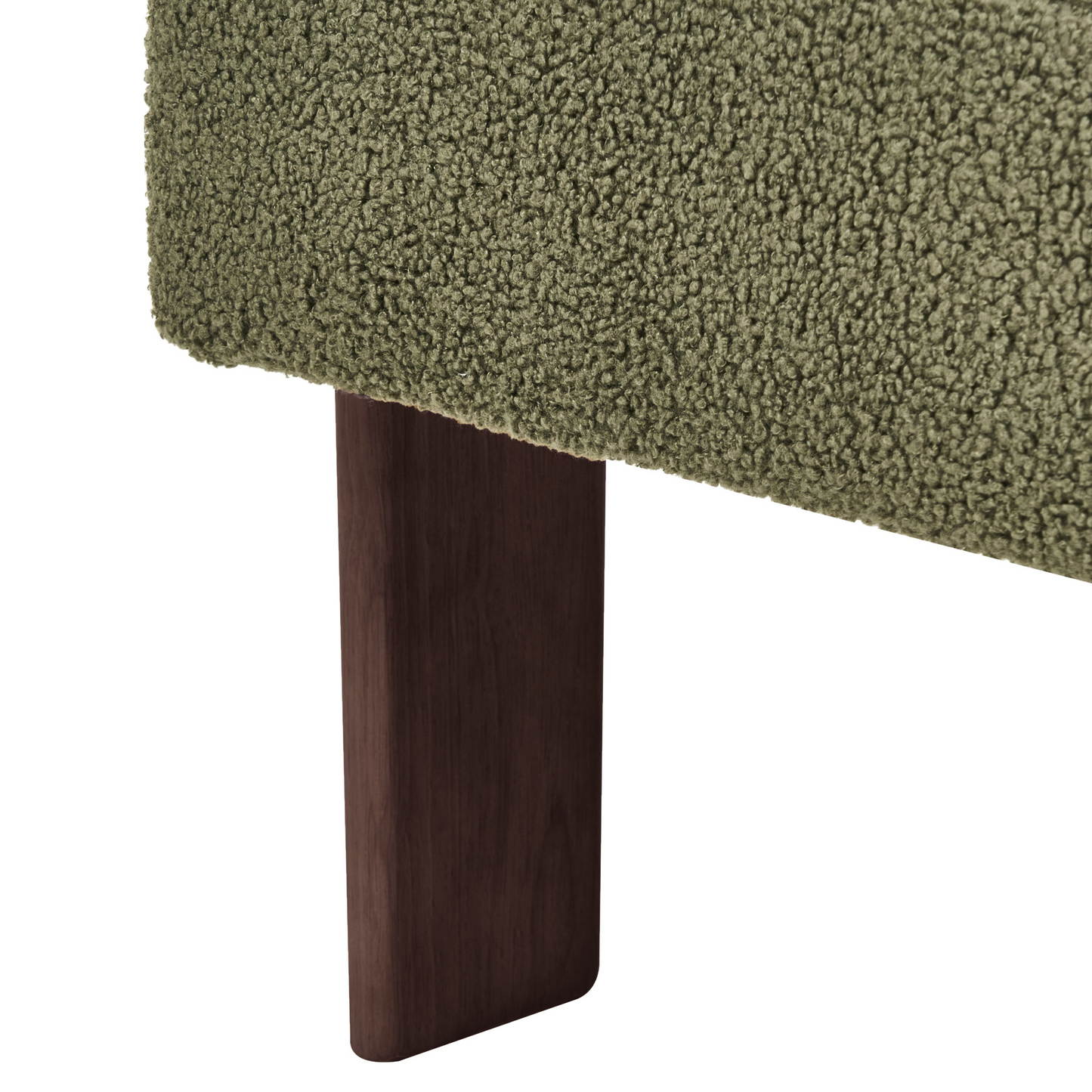 Boucle Armchair In Green And Dark Brown With Retro Wooden Legs For Living Room Accent