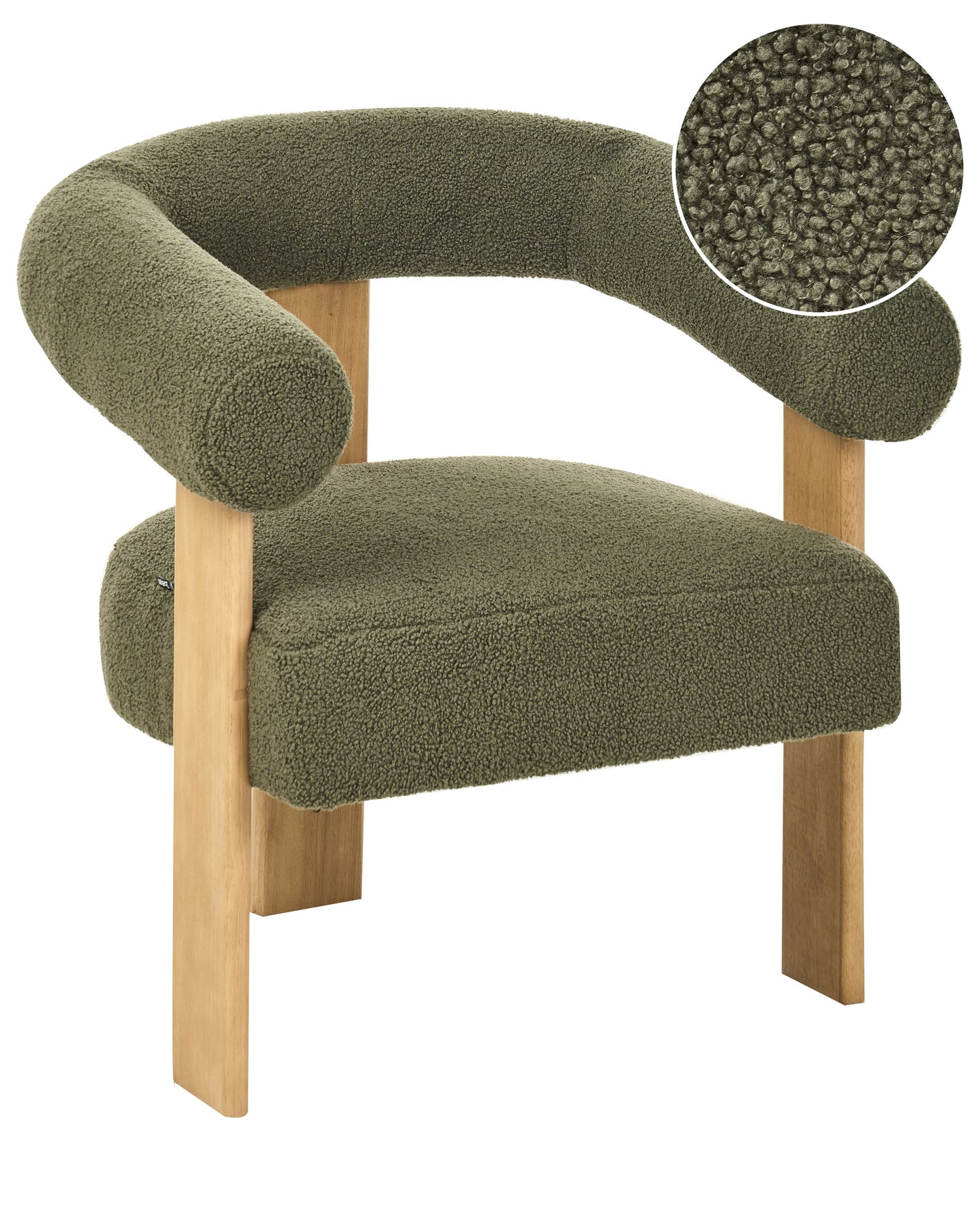 Armchair Green And Light Brown Boucle Upholstery Retro Design With Wooden Legs