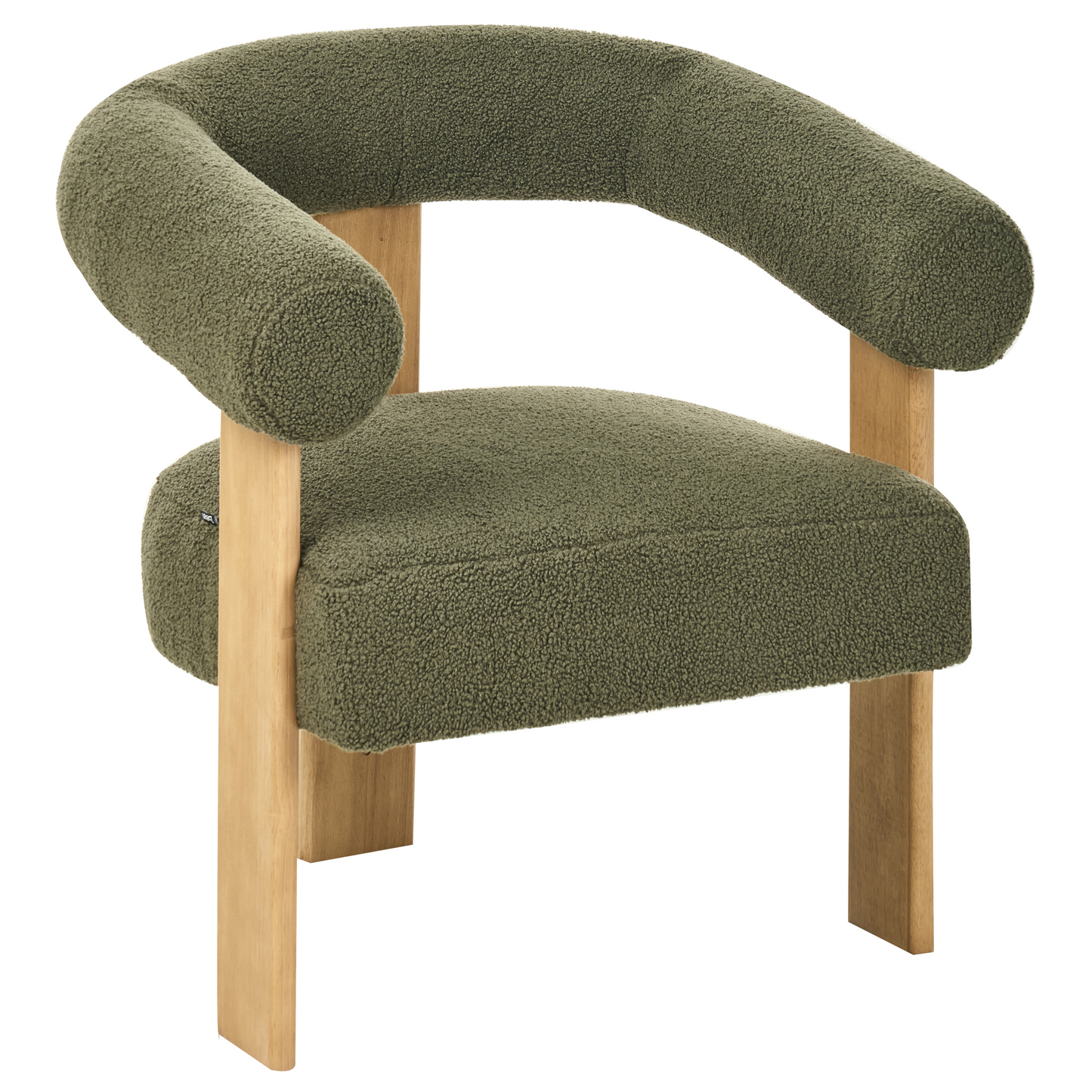 Armchair Green And Light Brown Boucle Upholstery Retro Design With Wooden Legs