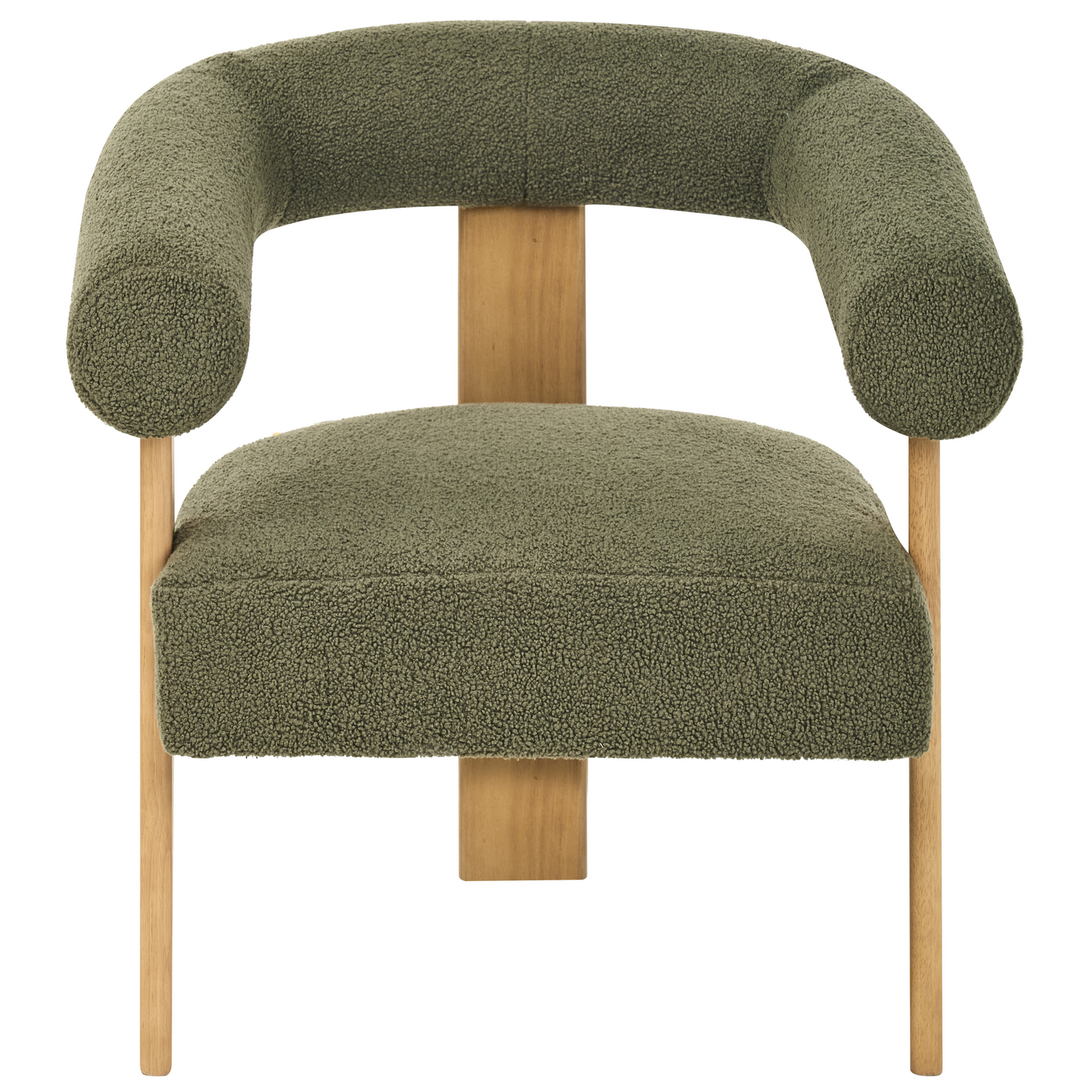 Armchair Green And Light Brown Boucle Upholstery Retro Design With Wooden Legs