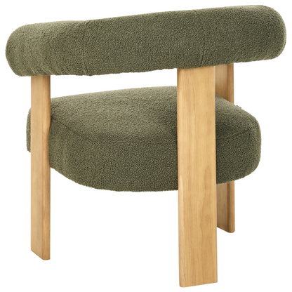 Armchair Green And Light Brown Boucle Upholstery Retro Design With Wooden Legs