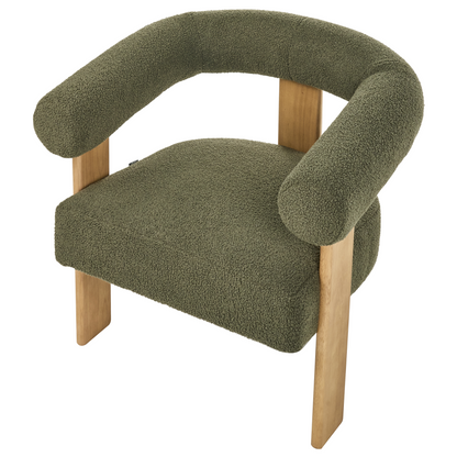Armchair Green And Light Brown Boucle Upholstery Retro Design With Wooden Legs