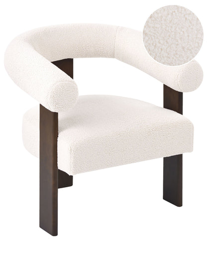 Armchair Boucle OffWhite Brown Retro Design Wooden Legs