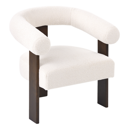 Armchair Boucle OffWhite Brown Retro Design Wooden Legs