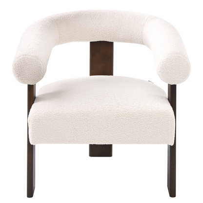 Armchair Boucle OffWhite Brown Retro Design Wooden Legs