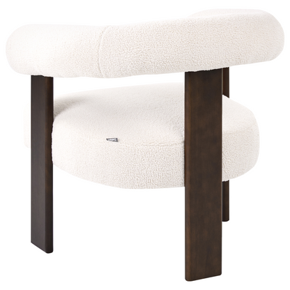 Armchair Boucle OffWhite Brown Retro Design Wooden Legs