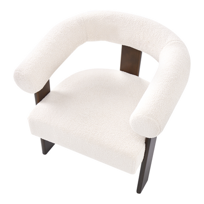 Armchair Boucle OffWhite Brown Retro Design Wooden Legs