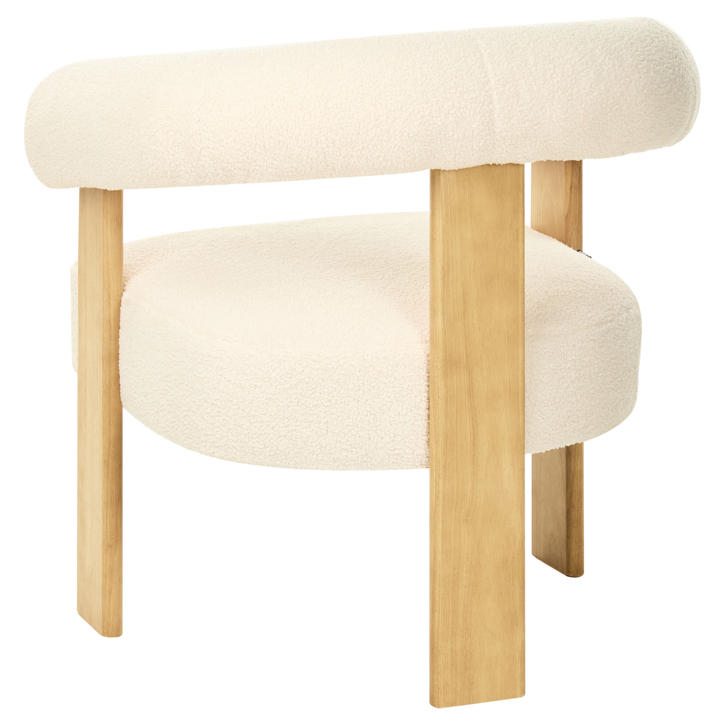 Armchair Boucle Off White Brown Retro Wood Legs