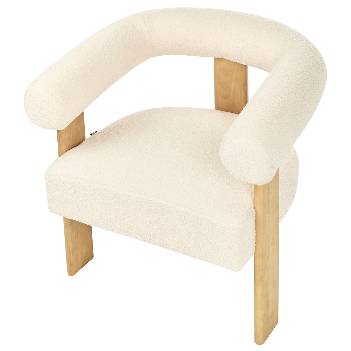 Armchair Boucle Off White Brown Retro Wood Legs