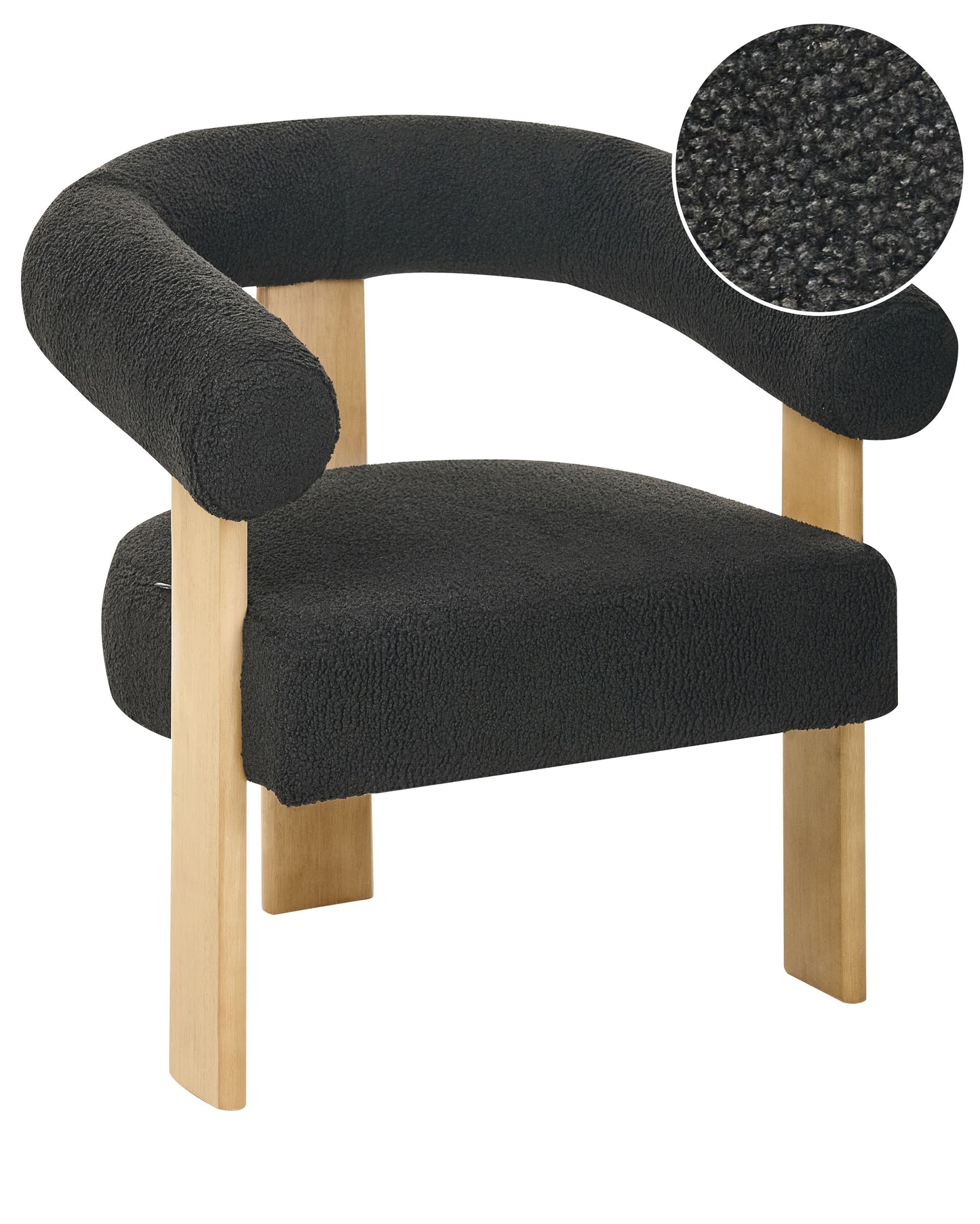 Armchair Black And Light Brown Boucle With Wooden Legs