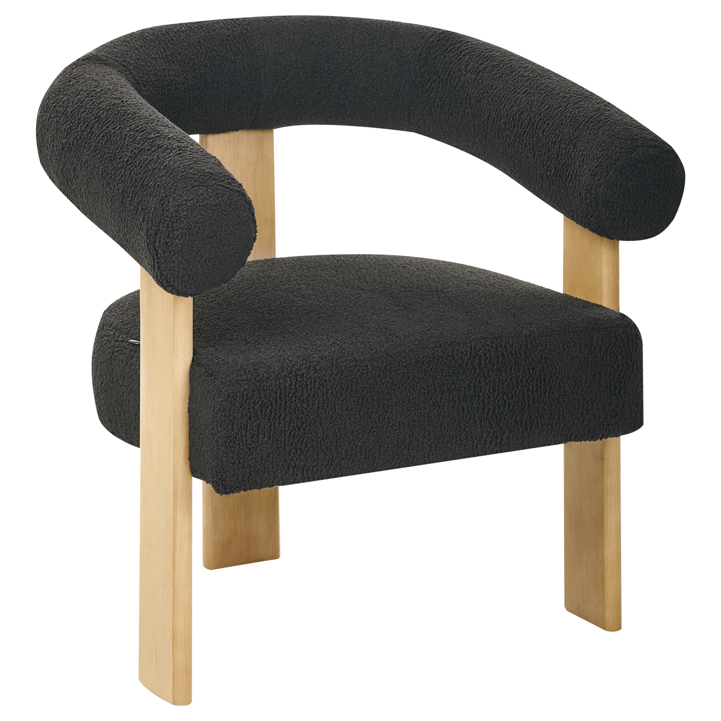 Armchair Black And Light Brown Boucle With Wooden Legs