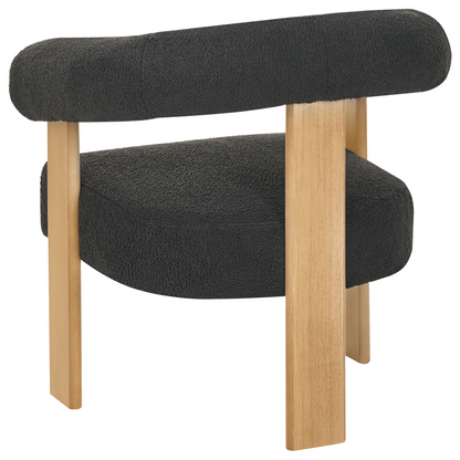 Armchair Black And Light Brown Boucle With Wooden Legs