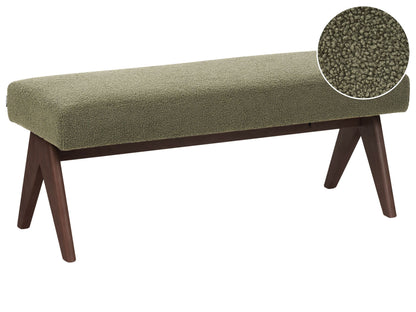 Boucle Bench Green and Brown Upholstered With Wooden Legs