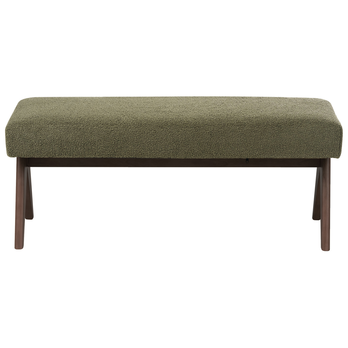 Boucle Bench Green and Brown Upholstered With Wooden Legs