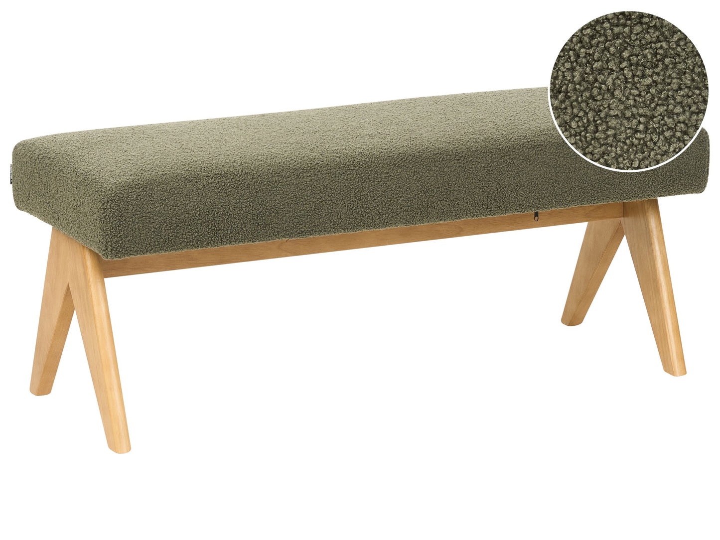 Boucle Bench Green And Light Brown Upholstered Wood Legs