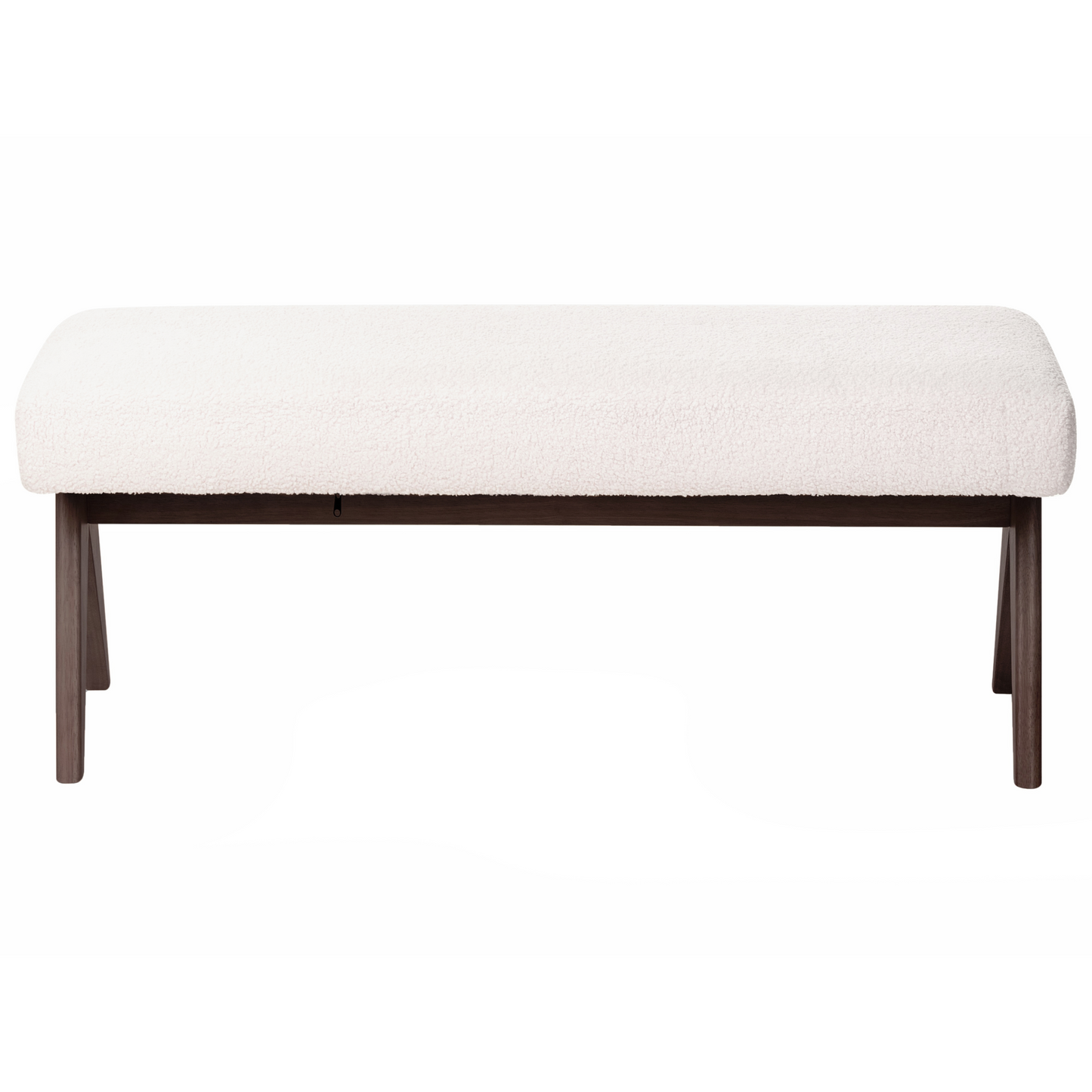Boucle Bench Off White And Brown Upholstered Wood Legs