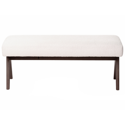 Boucle Bench Off White And Brown Upholstered Wood Legs