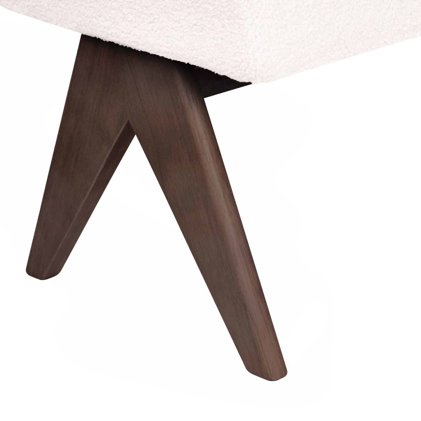 Boucle Bench Off White And Brown Upholstered Wood Legs