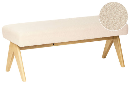 Boucle Bench Off White And Light Brown Wood Legs