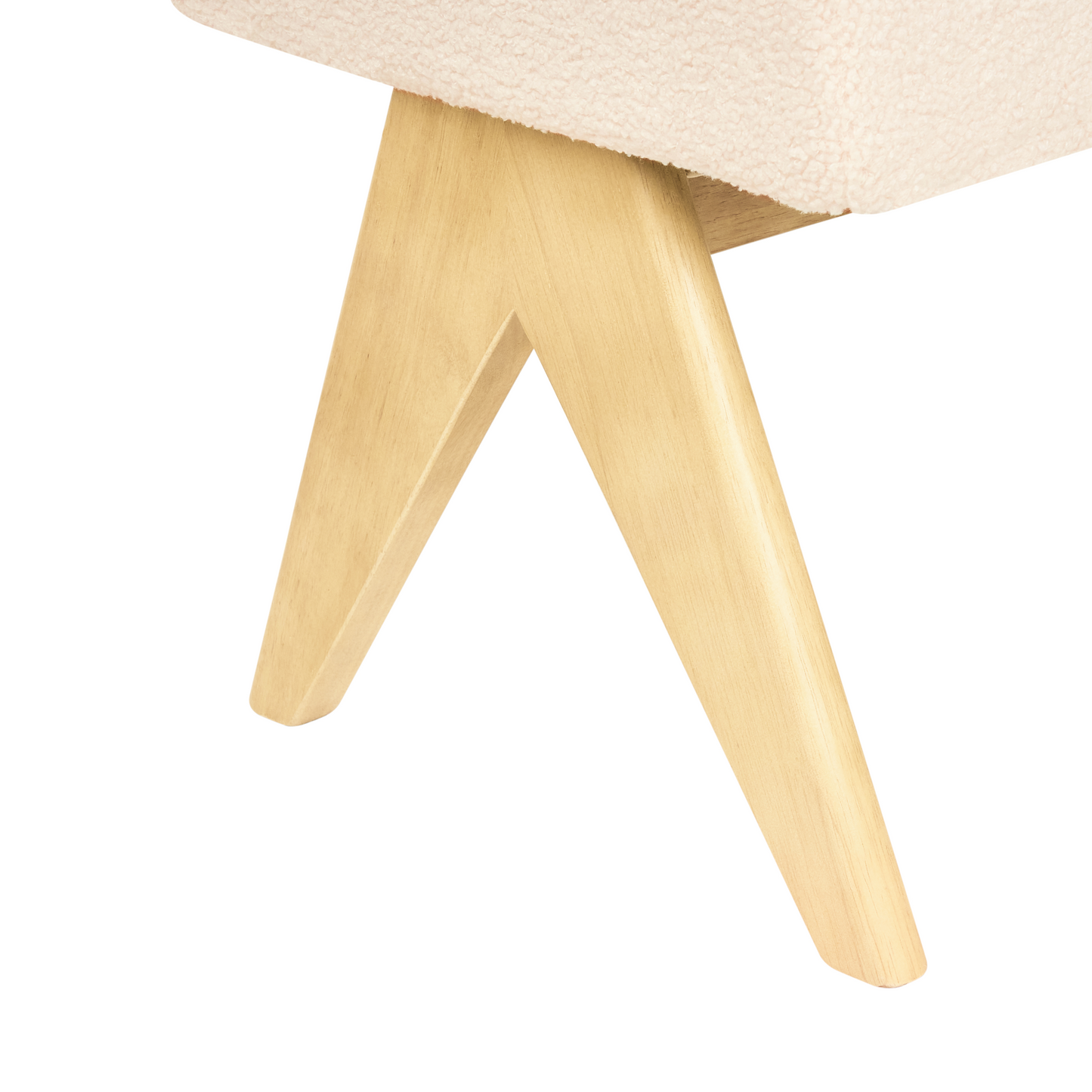 Boucle Bench Off White And Light Brown Wood Legs