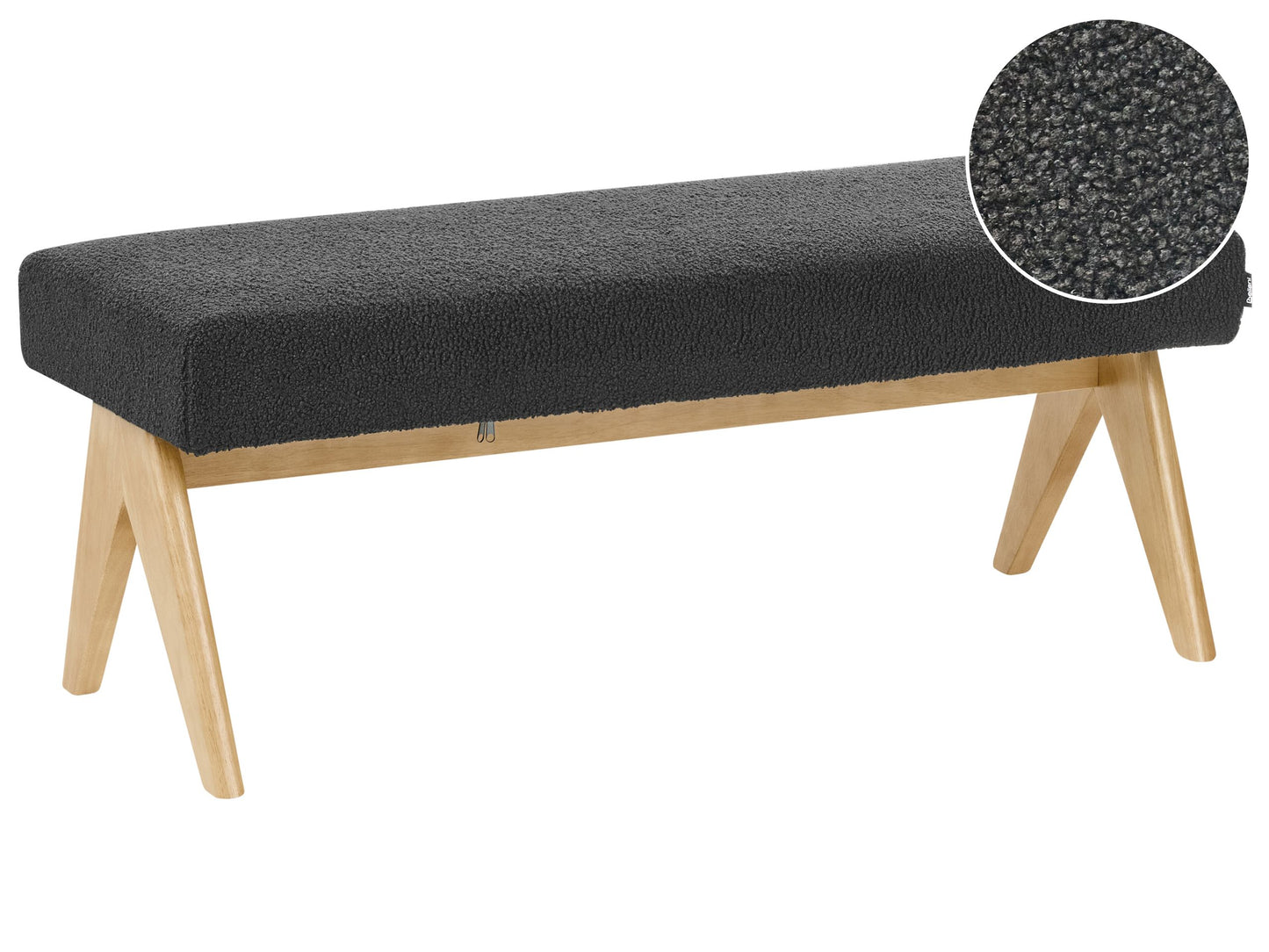Boucle Bench Black And Light Brown Upholstered Wood Legs Hallway Seat