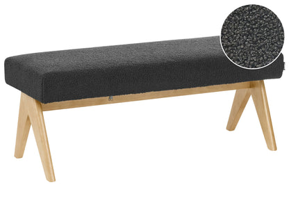 Boucle Bench Black And Light Brown Upholstered Wood Legs Hallway Seat