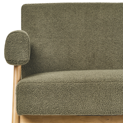 Asterra Boucle Sofa Set 2 Seater Green and Light Brown Wooden Legs