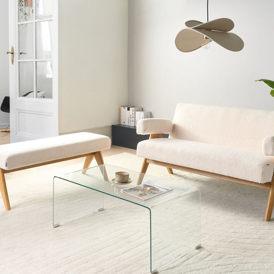 Sofa Set 2 Seater And Bench Off White And Light Brown Boucle