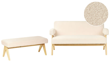 Sofa Set 2 Seater And Bench Off White And Light Brown Boucle