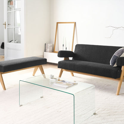 Boucle Sofa Set 2 Seater With Bench Black And Light Brown