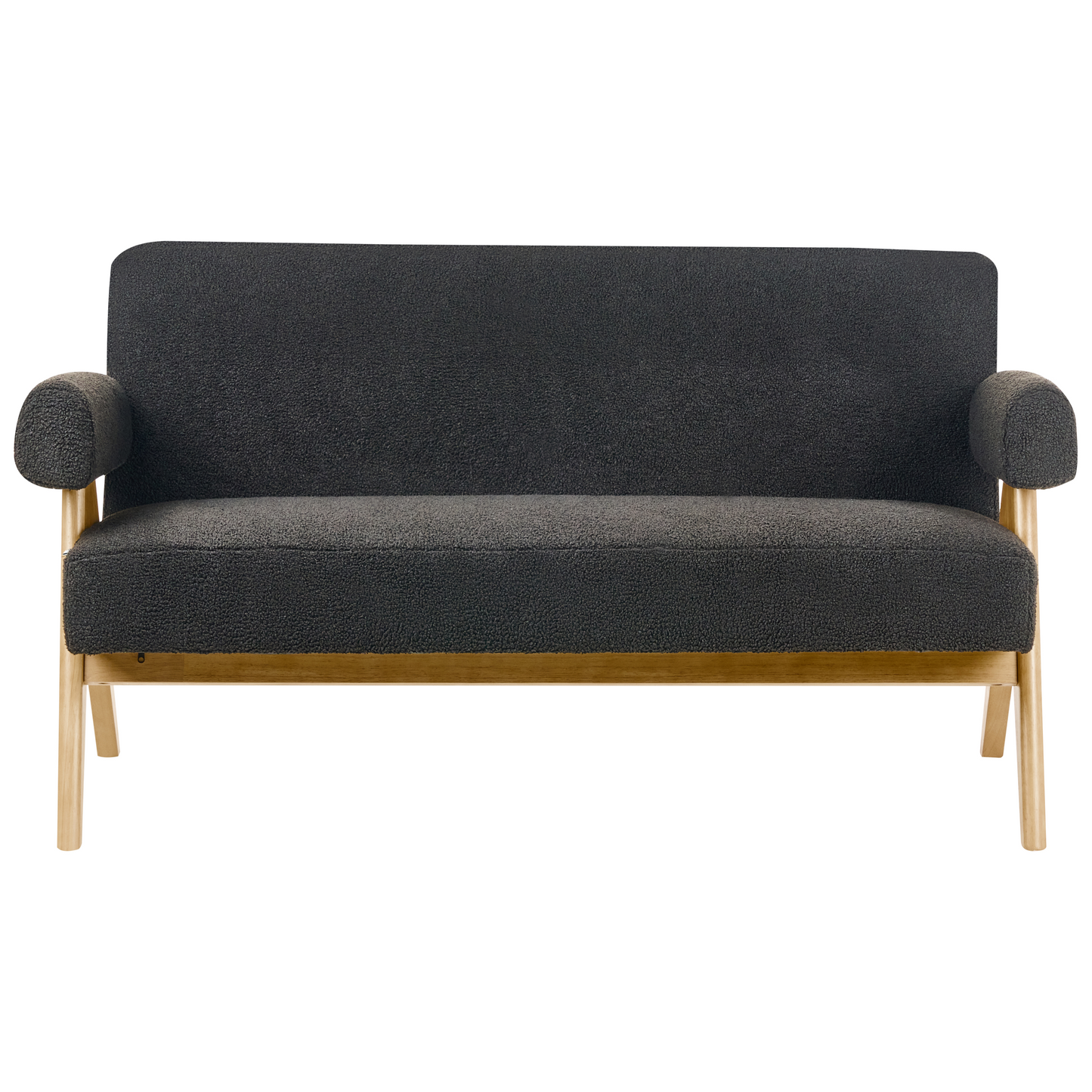 Boucle Sofa Set 2 Seater With Bench Black And Light Brown