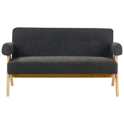 Boucle Sofa Set 2 Seater With Bench Black And Light Brown