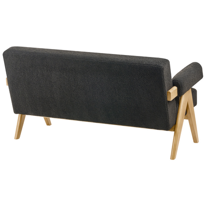 Boucle Sofa Set 2 Seater With Bench Black And Light Brown