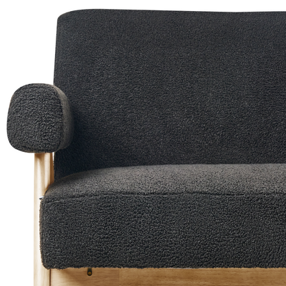 Boucle Sofa Set 2 Seater With Bench Black And Light Brown