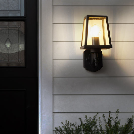 Outdoor Wall Light Sconce Black Matte Iron Glass Weatherproof Patio Garden