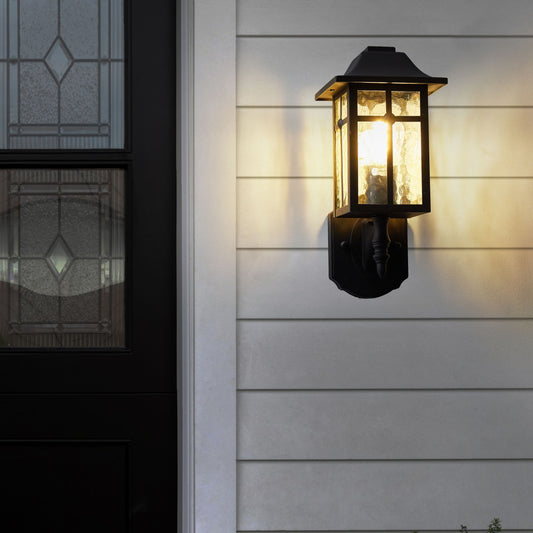 Matte Black Outdoor Wall Light Sconce Glass Iron Weather Resistant For Patio Garden