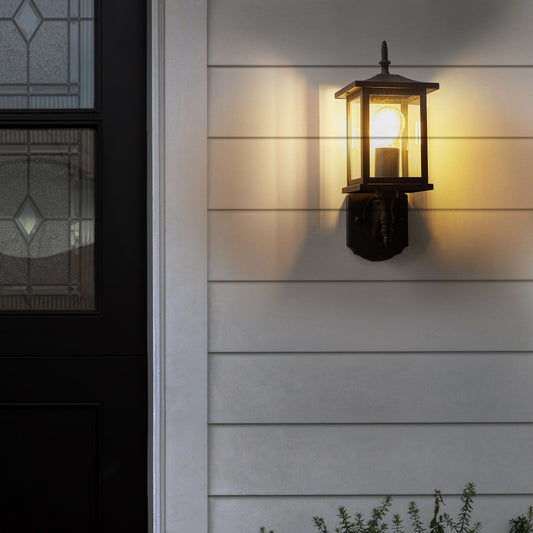 Outdoor Wall Light Lamp Black Sconce Matte Iron Glass Modern Patio Garden