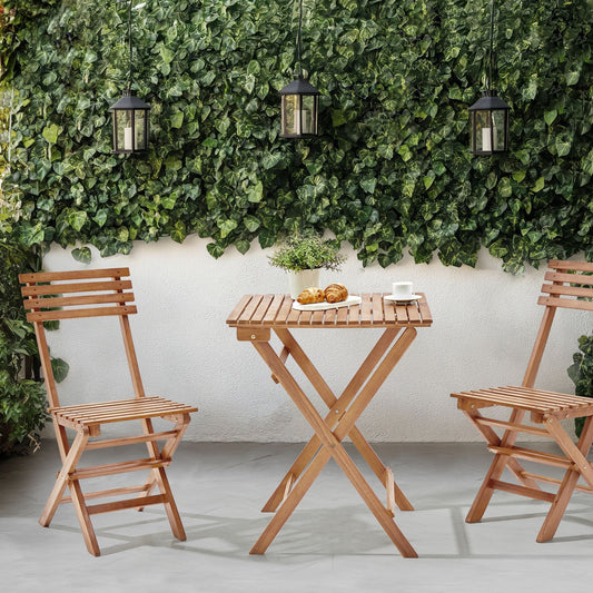 Acacia Living 3 Piece Bistro Set Brown Solid Certified Acacia With Folding Slatted Table And Two Chairs