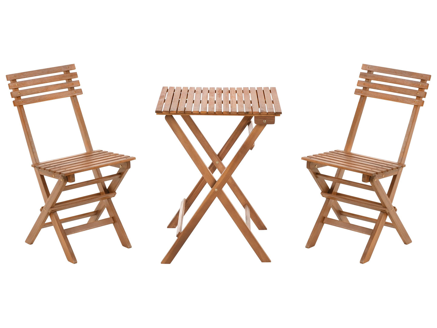 Acacia Living 3 Piece Bistro Set Brown Solid Certified Acacia With Folding Slatted Table And Two Chairs