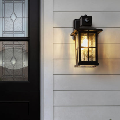 Outdoor Wall Light Black Aluminium Glass Matte With Motion Sensor IP44 Modern Sconce
