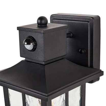 Outdoor Wall Light Black Aluminium Glass Matte With Motion Sensor IP44 Modern Sconce
