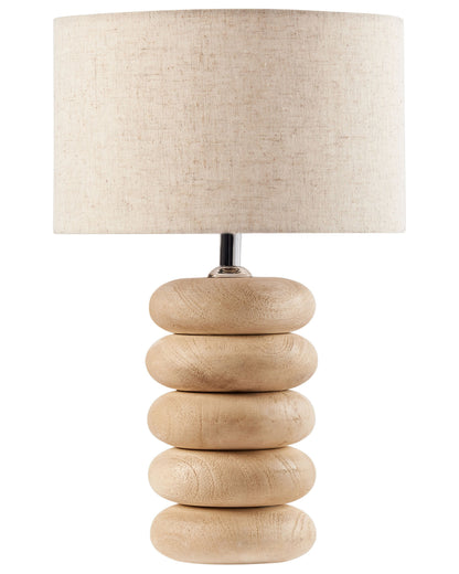 Living Table Lamp Light Brown Beige Linen Cotton Shade Mango Wood Base 41cm Modern Design