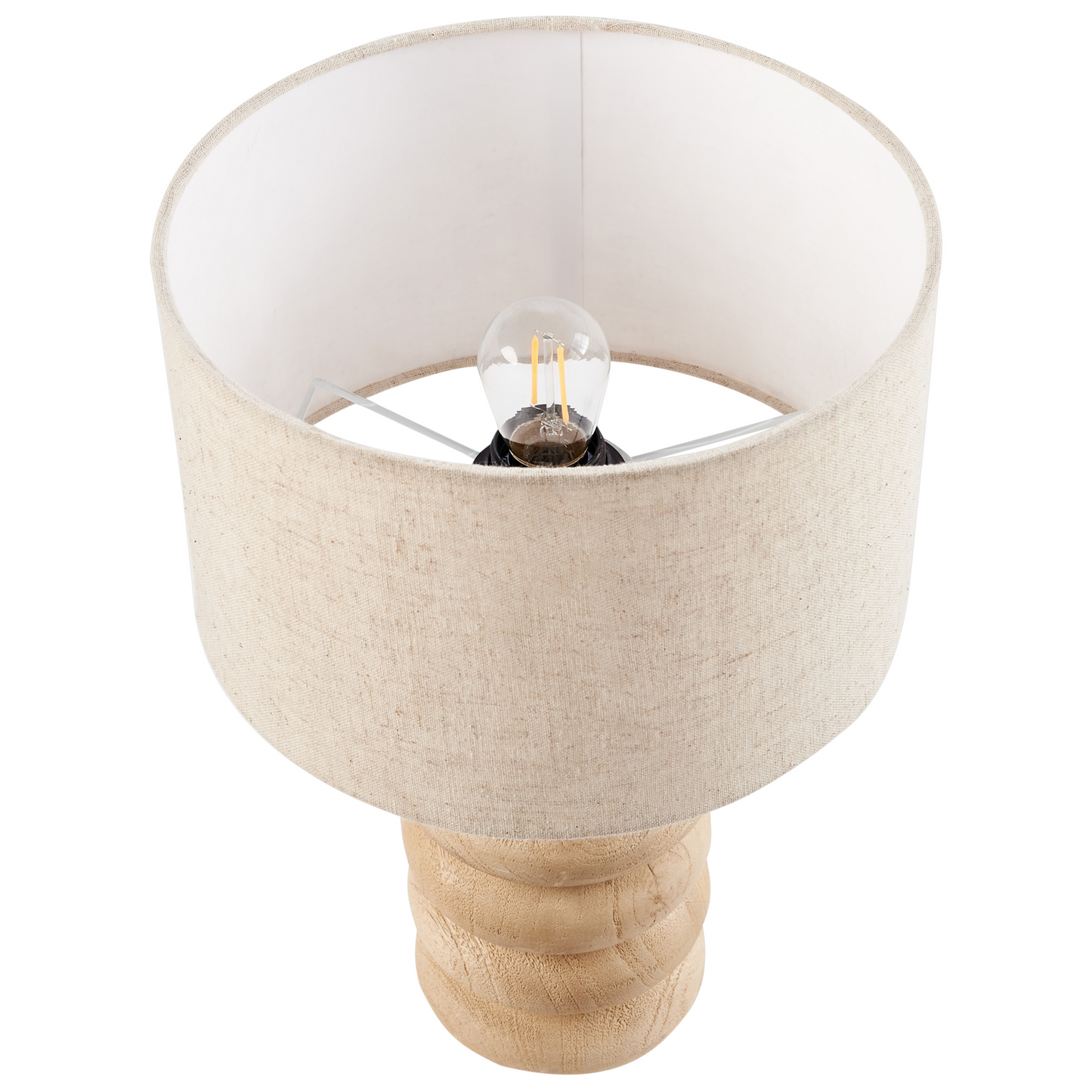 Living Table Lamp Light Brown Beige Linen Cotton Shade Mango Wood Base 41cm Modern Design